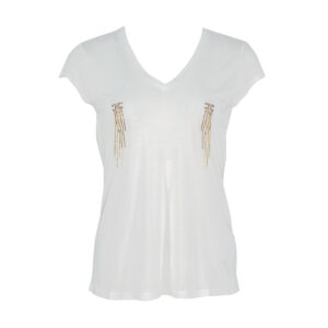 MA21316E2_270-00 White V-Neck T-Shirt With Applique