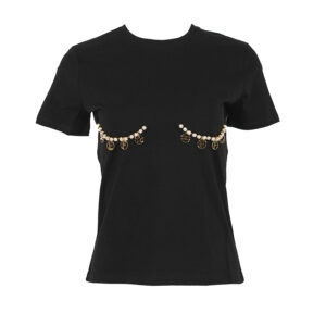 MA27N16E2_110-00 Black T-Shirt With Pearls And Charms