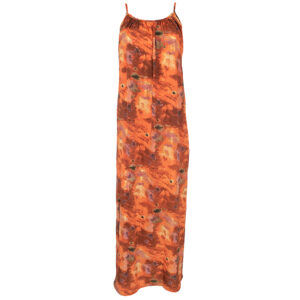 CAPRITREONG-00 Capri Μακρύ Πορτοκαλί Εμπριμέ Εξώπλατο Φόρεμα LARA ETHNICS