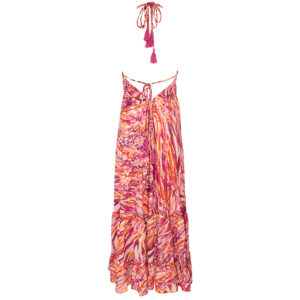 PETALDSRPNK-01 Petal Μακρύ Ροζ Εμπριμέ Φόρεμα Με Βολάν LARA ETHNICS