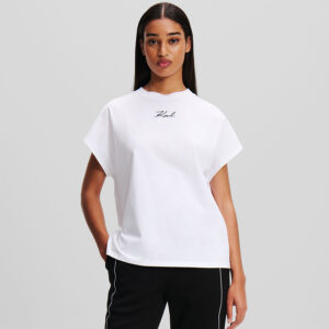 246W1721_100-mdl1 Άσπρο T-Shirt Με Logo Μπροστά KARL LAGERFELD