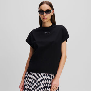 246W1721_999-mdl1 Μαύρο T-Shirt Με Logo Μπροστά KARL LAGERFELD