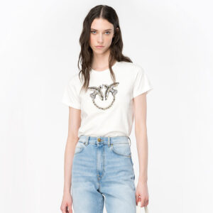 100535A1R7_Z15-mdl1 Quentin Άσπρο T-Shirt Με Love Birds PINKO