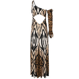 2406040_BRW-01 Alyssa Maxi Φόρεμα Animal Print Με Γάντι C-THROU