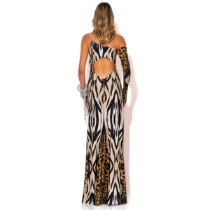 2406040_BRW-mdl3 Alyssa Maxi Φόρεμα Animal Print Με Γάντι C-THROU