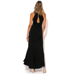 2416019_BLK-mdl3 Nidia Maxi Μαύρο Φόρεμα Lurex Με Σούρα GOLD GLOW